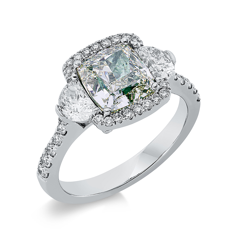 Image 90001199 - Ring 4er-Krappe 18 kt WG, GIA2346530767, 2 Halbmond 0,58 ct, TW-vvs/vs, 24 Brillanten ...
