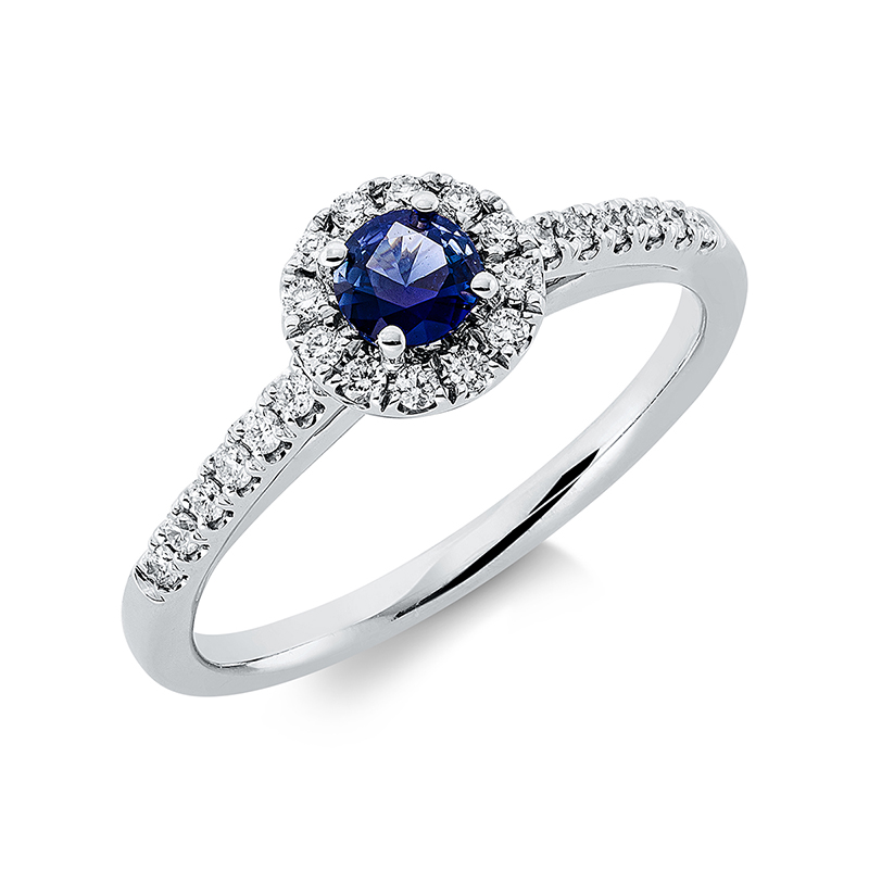 Image 90001200 - Ring 18 kt WG, 24 Brillanten 0,19 ct, TW-vsi, 1 Saphir 0,25 ct blau, ...