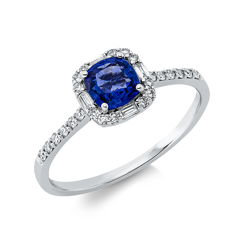 Image 90001208 - Ring 18 kt WG, 12 Brillanten 0,06 ct, TW-si, 4 Baguette 0,05 ct, TW-vsi, 12 Brillanten ...