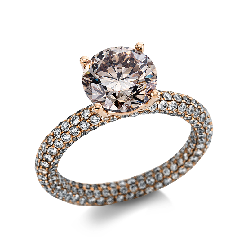 Image 90001212 - Ring 4er-Krappe 18 kt RG, 350 Brillanten 1,99 ct, TW-si, 1 Brill. 2,53 ct, braun, ...