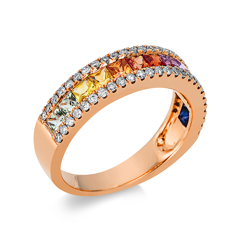Image 90001218 - Ring 18 kt RG, 56 Brillanten 0,35 ct, TW-si, 13 Saphire 1,36 ct fancy, ...