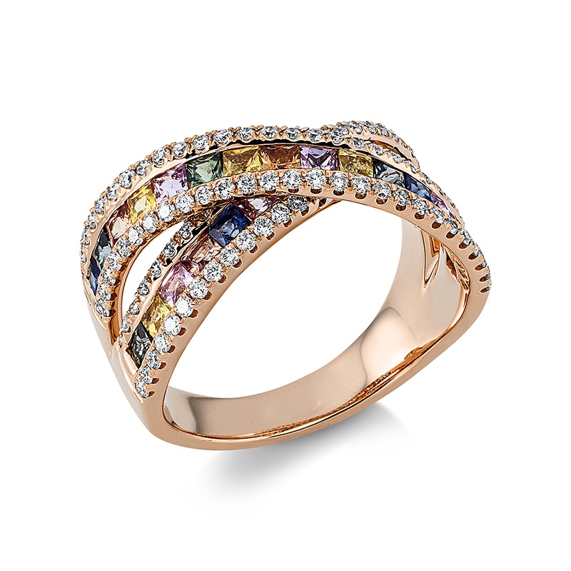Image 90001224 - Ring 18 kt RG, 102 Brillanten 0,55 ct, TW-si, 28 Saphire 1,78 ct fancy, ...