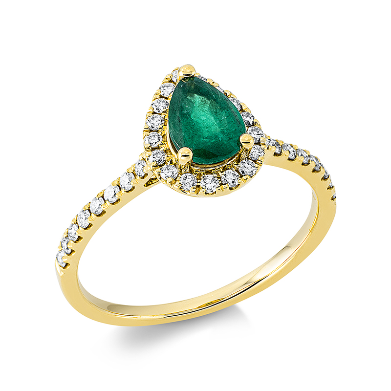 Image 90001226 - Ring 18 kt GG, 33 Brillanten 0,27 ct, TW-si, 1 Smaragd 0,66 ct grün, ...