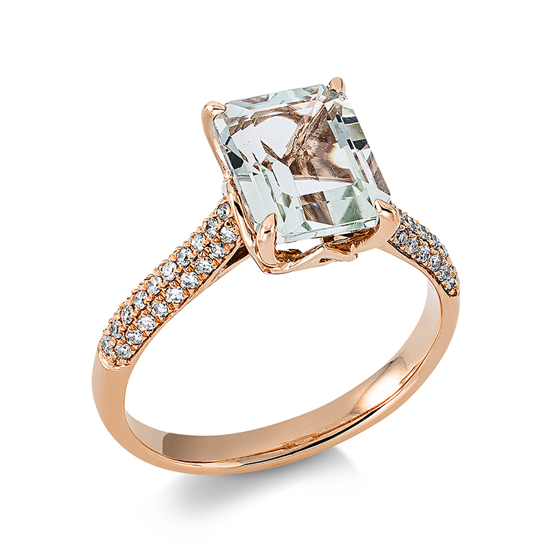 Image 90001227 - Ring 4er-Krappe 18 kt RG, 56 Diamanten 0,21 ct, TW-si, 1 Amethyst 2,25 ct grün, ...