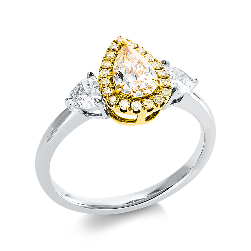 Image 90001235 - Ring 3er-Krappe 18 kt WG GG, 2 Herzschl. 0,33 ct, TW-vvs, 1 Tropfen 0,52 ct, gelb-vvs, 19 ...