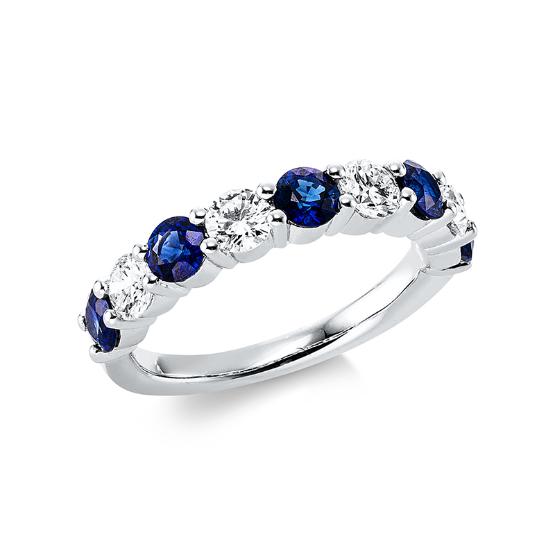 Image 90001239 - Ring 18 kt WG, 4 Brillanten 0,85 ct, TW-si, 5 Saphire 1,26 ct blau, B:3,7 mm, ...