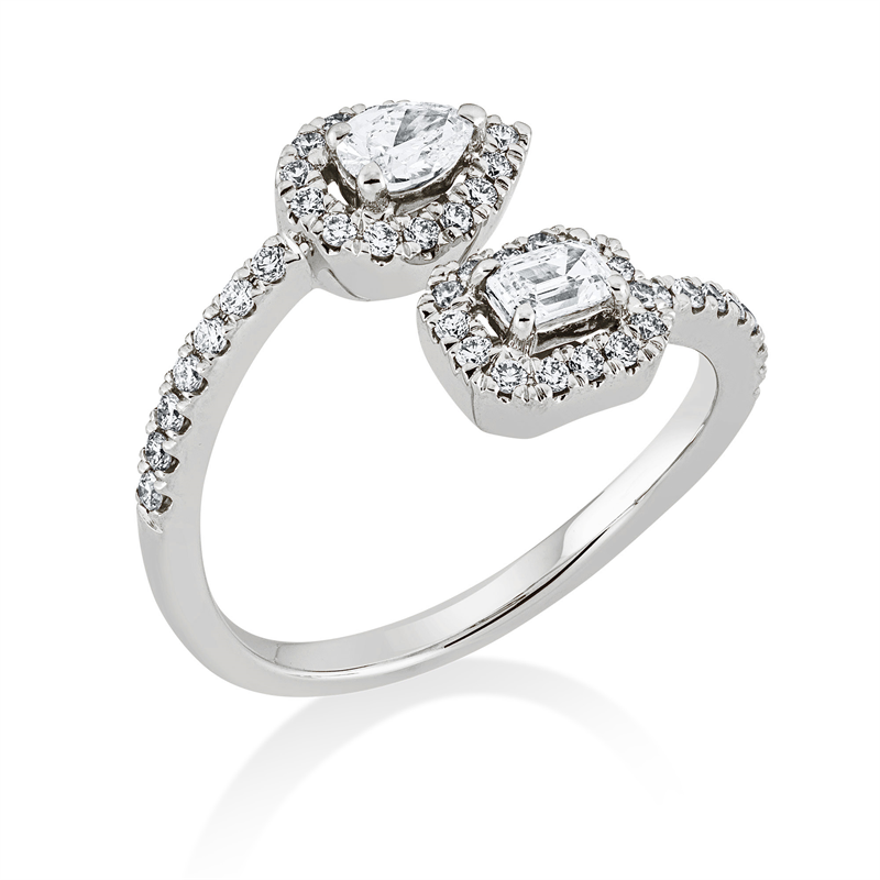 Image 90001250 - Ring 18 kt WG, 1 Sm.schliff 0,19 ct, TW-si, 1 Tropfen 0,21 ct, TW-si, 43 Brillanten 0,32 ...