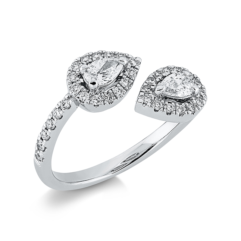 Image 90001251 - Ring 18 kt WG, 2 Tropfen 0,35 ct, TW-si, 40 Brillanten 0,30 ct, TW-si, H:14,0 mm, B:11,0 ...