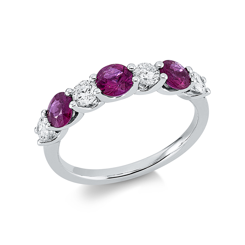 Image 90001254 - Ring 18 kt WG, 4 Brillanten 0,47 ct, TW-si, 3 Rubine 1,00 ct rot, B:4,3 mm, ...