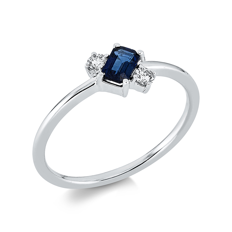 Image 90001257 - Ring 4er-Krappe 18 kt WG, 2 Brillanten 0,08 ct, TW-pi, 1 Saphir 0,32 ct blau, H:6,5 mm, ...