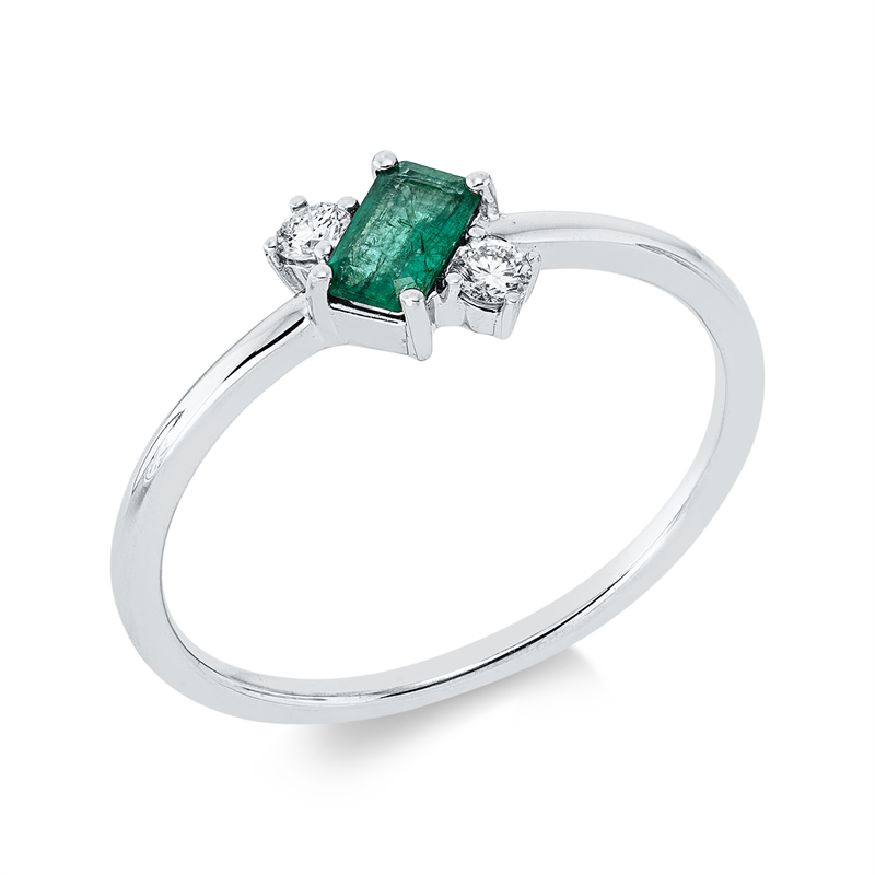 Image 90001258 - Ring 18 kt WG, 2 Brillanten 0,08 ct, TW-pi, 1 Smaragd 0,24 ct grün, H:5,9 mm, B:6,8 mm, ...