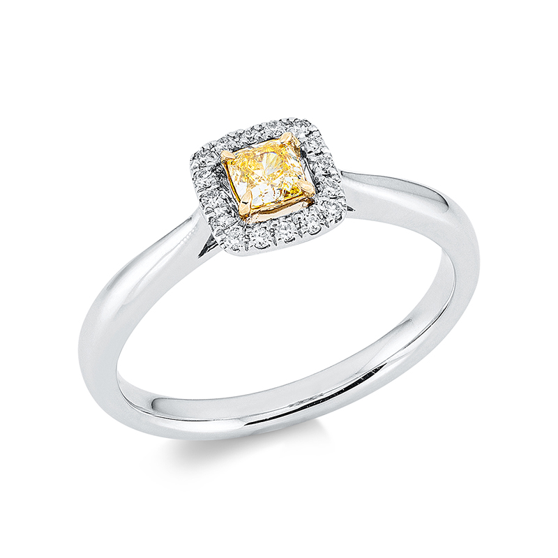 Image 90001274 - Ring 4er-Krappe 18 kt WG GG, 16 Brillanten 0,08 ct, TW-si, 1 Cushion 0,20 ct, gelb, ...