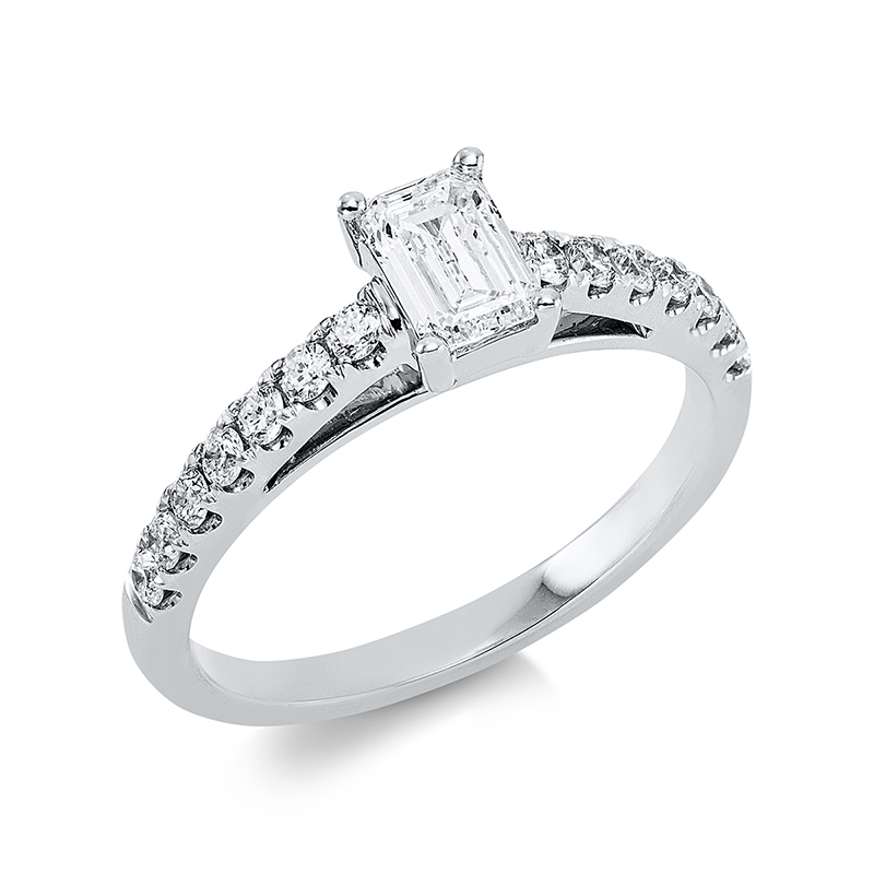 Image 90001276 - Ring 18 kt WG, 1 Sm.schliff 0,50 ct, TW-si, 14 Brillanten 0,31 ct, TW-si, B:4,5 mm, L:6,0 ...