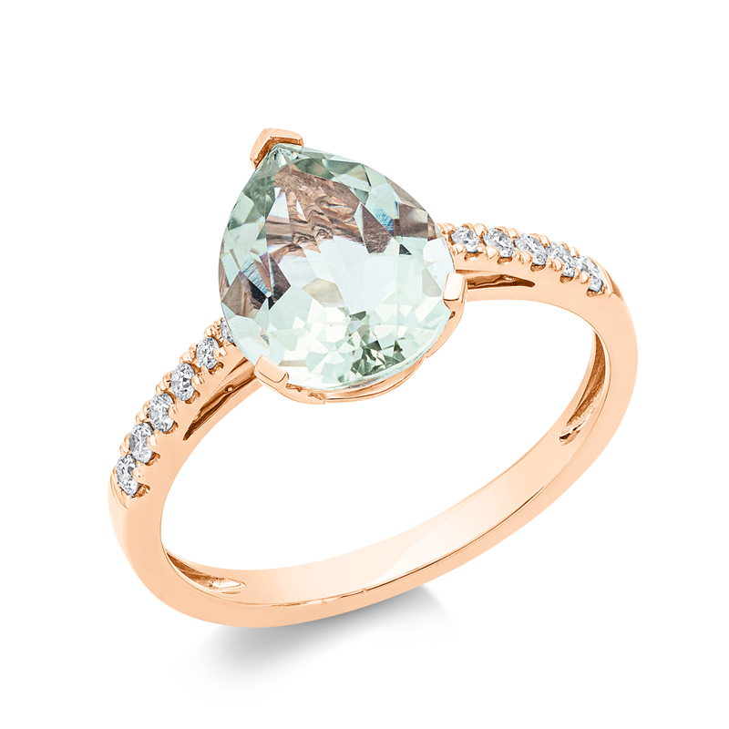 Image 90001282 - Ring 3er-Krappe 18 kt RG, 12 Brillanten 0,14 ct, TW-si, 1 Amethyst 2,30 ct grün, H:7,9 ...