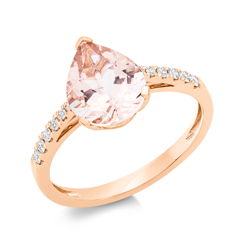 Image 90001283 - Ring 18 kt RG, 12 Brillanten 0,14 ct, TW-si, 1 Morganit 2,20 ct rosa, H:8,4 mm, B:10,2 ...