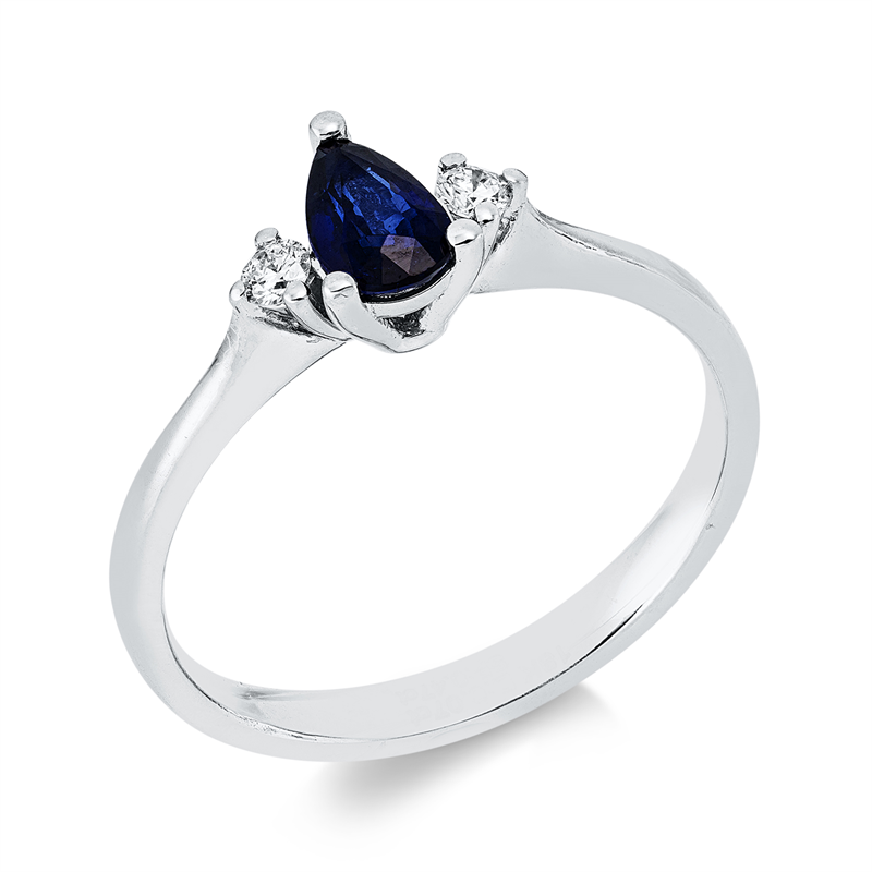 Image 90001284 - Ring 18 kt WG, 2 Brillanten 0,07 ct, F-si, 1 Saphir 0,47 ct blau, H:8,8 mm, B:5,6 mm, ...