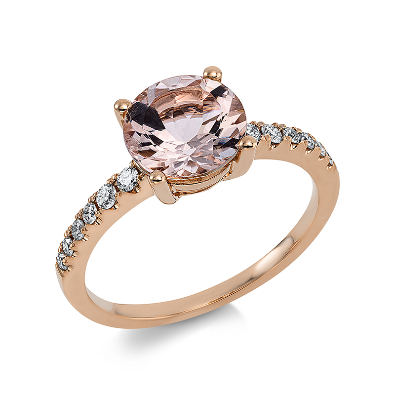 Image 90001286 - Ring 4er-Krappe 18 kt RG, 12 Brillanten 0,19 ct, TW-si, 1 Morganit 1,76 ct rosa, H:8,0 ...