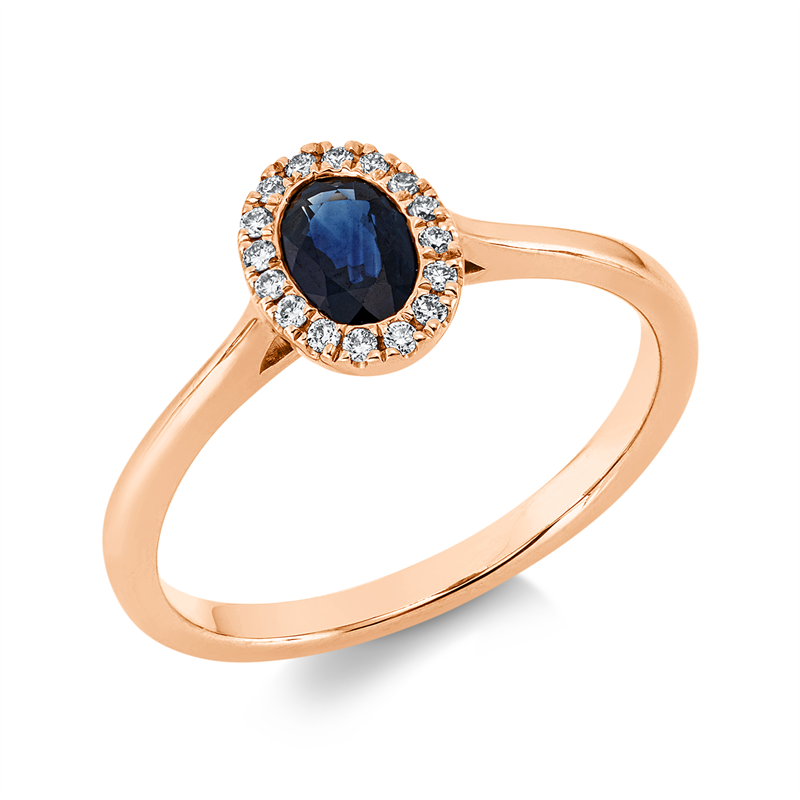 Image 90001293 - Ring 18 kt RG, 16 Brillanten 0,07 ct, TW-si, 1 Saphir 0,53 ct blau, ...