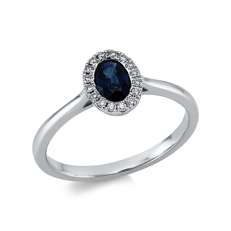 Image 90001294 - Ring 18 kt WG, 16 Brillanten 0,07 ct, TW-si, 1 Saphir 0,50 ct blau, H:6,5 mm, B:8,3 mm, ...