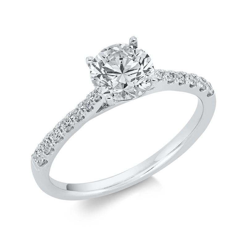 Image 90001309 - Ring 4er-Krappe 18 kt WG, GIA6475213697, 1 Brill. 1,00 ct, TW-vs2, 14 Brillanten 0,19 ct, ...
