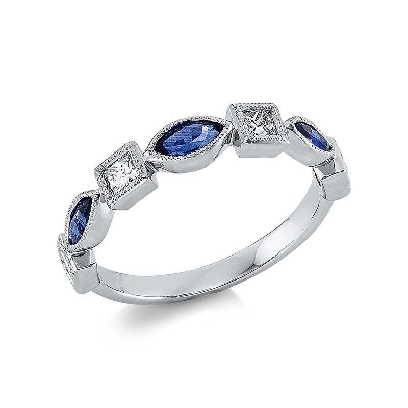 Image 90001312 - Ring 18 kt WG, 4 Princ. 0,33 ct, TW-si, 3 Saphire 0,47 ct blau, ...
