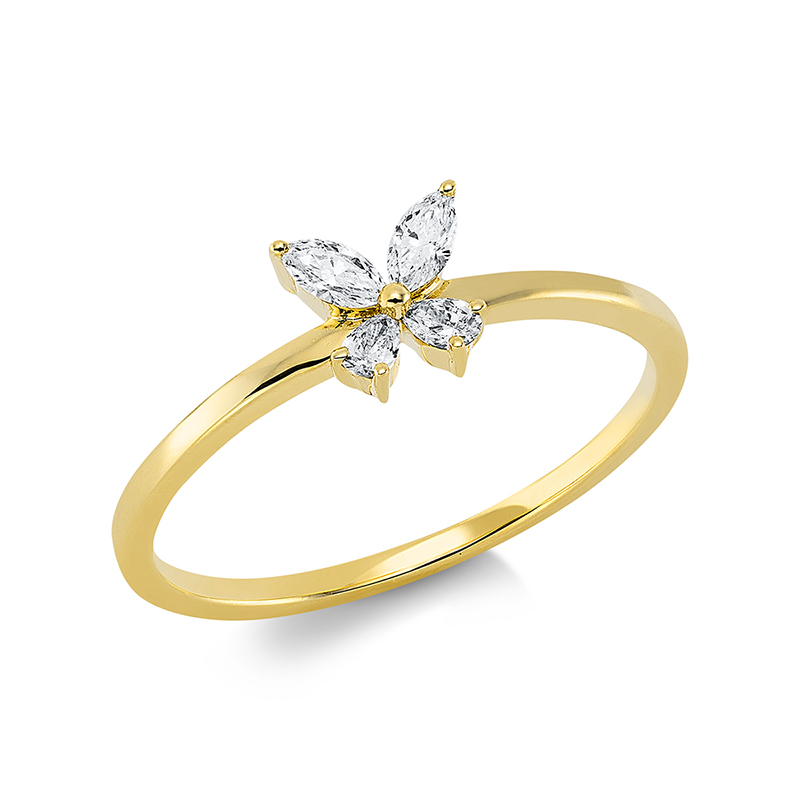 Image 90001325 - Ring 18 kt GG, 2 Navette 0,09 ct, TW-vsi, 2 Tropfen 0,05 ct, TW-vsi, H:6,0 mm, B:5,4 mm, ...