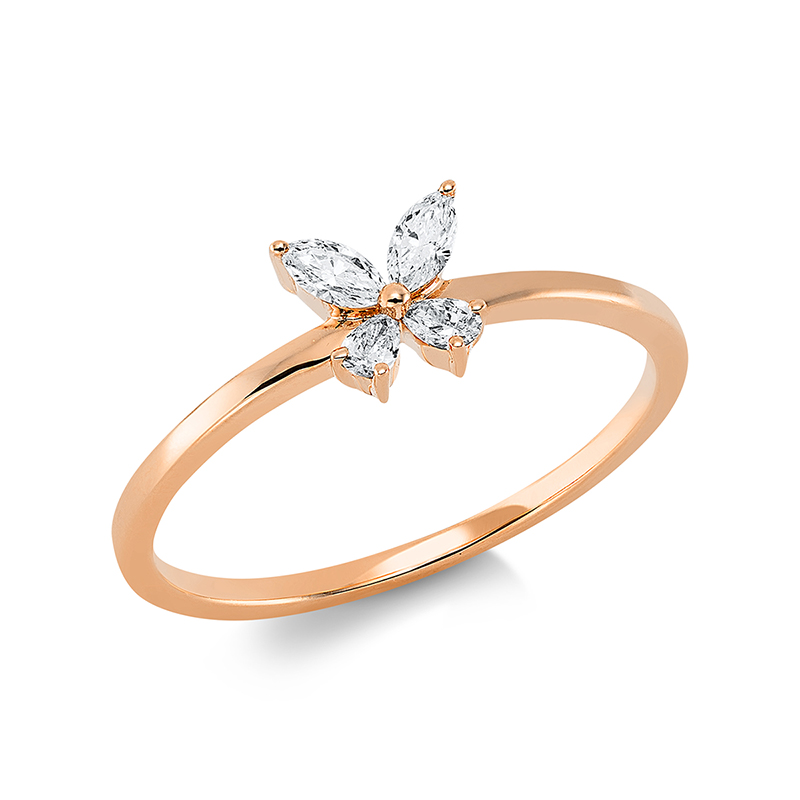 Image 90001326 - Ring 18 kt RG, 2 Tropfen 0,06 ct, TW-vsi, 2 Navette 0,10 ct, TW-vsi, H:6,0 mm, B:5,4 mm, ...