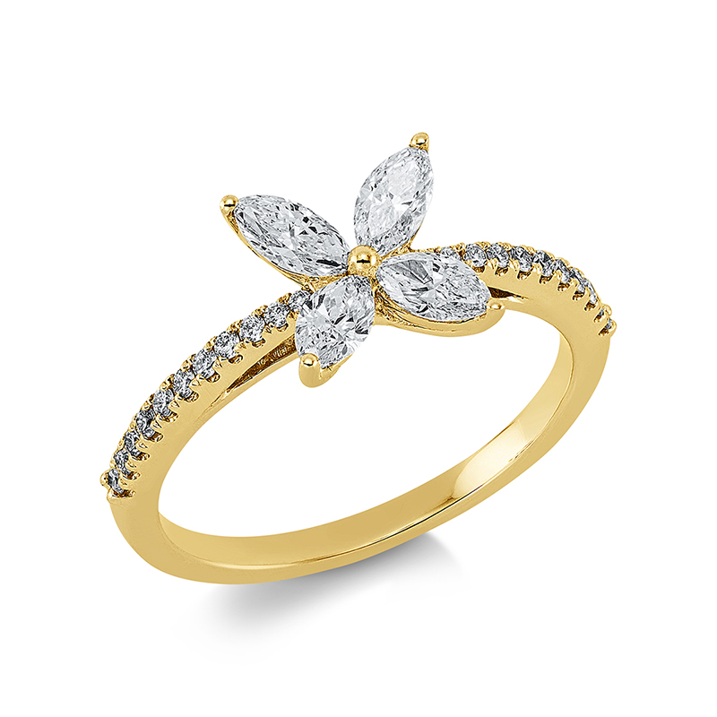 Image 90001327 - Ring 18 kt GG, 4 Navette 0,46 ct, TW-vsi, 22 Brillanten 0,12 ct, TW-si, H:8,1 mm, B:7,9 ...