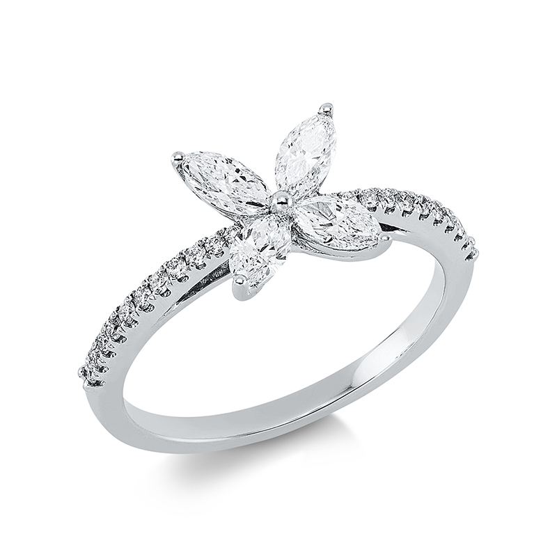 Image 90001329 - Ring 18 kt WG, 4 Navette 0,49 ct, TW-vsi, 22 Brillanten 0,13 ct, TW-si, H:8,1 mm, B:7,9 ...