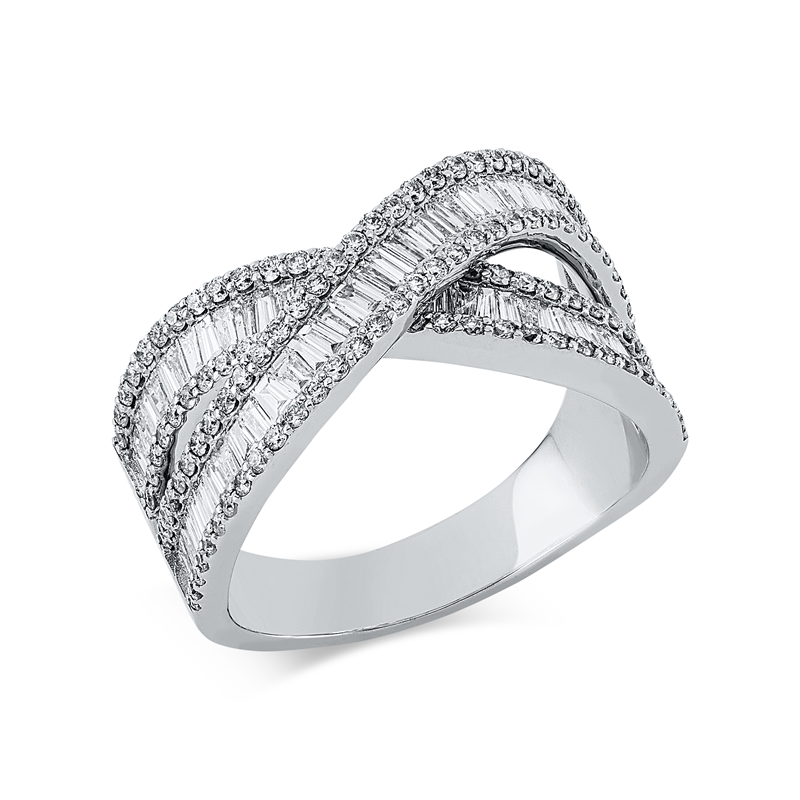Image 90001334 - Ring 18 kt WG, 69 Trapeze 1,09 ct, F-vsi, 120 Brillanten 0,51 ct, F-si, ...