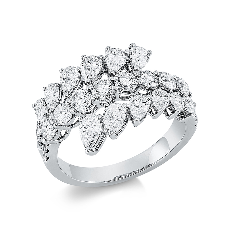 Image 90001337 - Ring 18 kt WG, 12 Tropfen 1,40 ct, TW-si, 20 Brillanten 1,02 ct, TW-si, ...