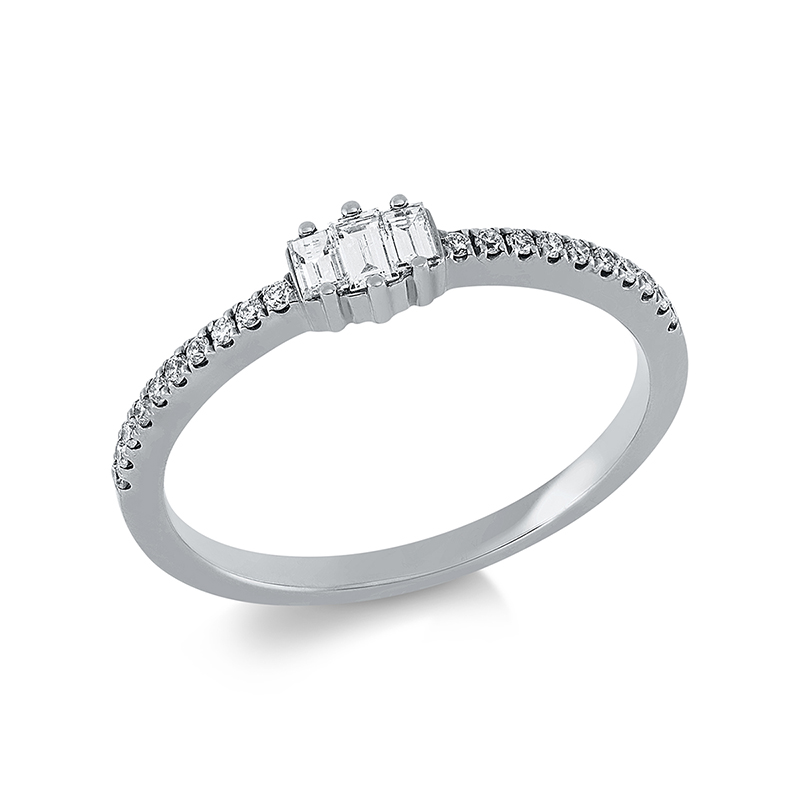 Image 90001340 - Ring 18 kt WG, 2 Baguette 0,09 ct, TW-si, 1 Bag. 0,07 ct, TW-si, 20 Brillanten 0,10 ct, ...