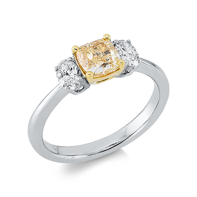 Image 90001344 - Ring 4er-Krappe 18 kt WG GG, 2 Oval 0,37 ct, TW-vsi, 1 Cushion 1,01 ct, gelb, ...