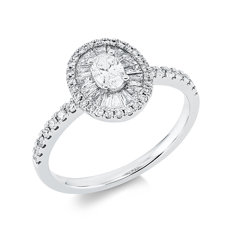 Image 90001348 - Ring 18 kt WG, 16 Trapeze 0,25 ct, TW-si, 1 Oval 0,20 ct, TW-si, 40 Brillanten 0,21 ct, ...