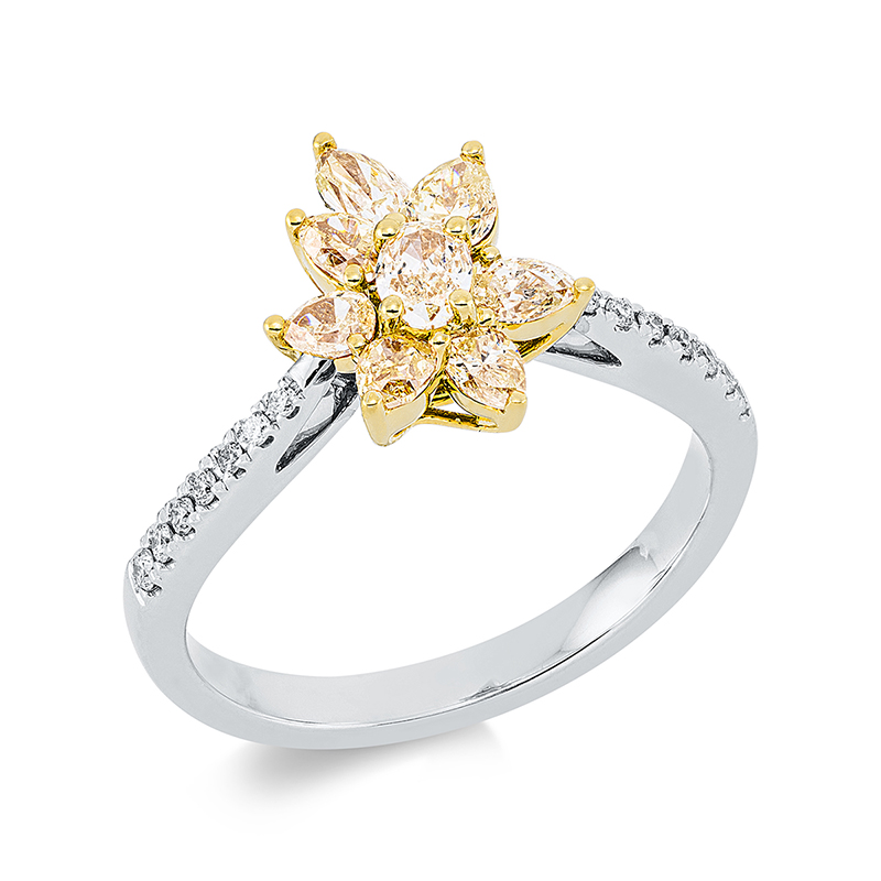 Image 90001349 - Ring 18 kt WG GG, 14 Brillanten 0,09 ct, TW-si, 8 Fant-Schl. 0,78 ct, gelb, ...
