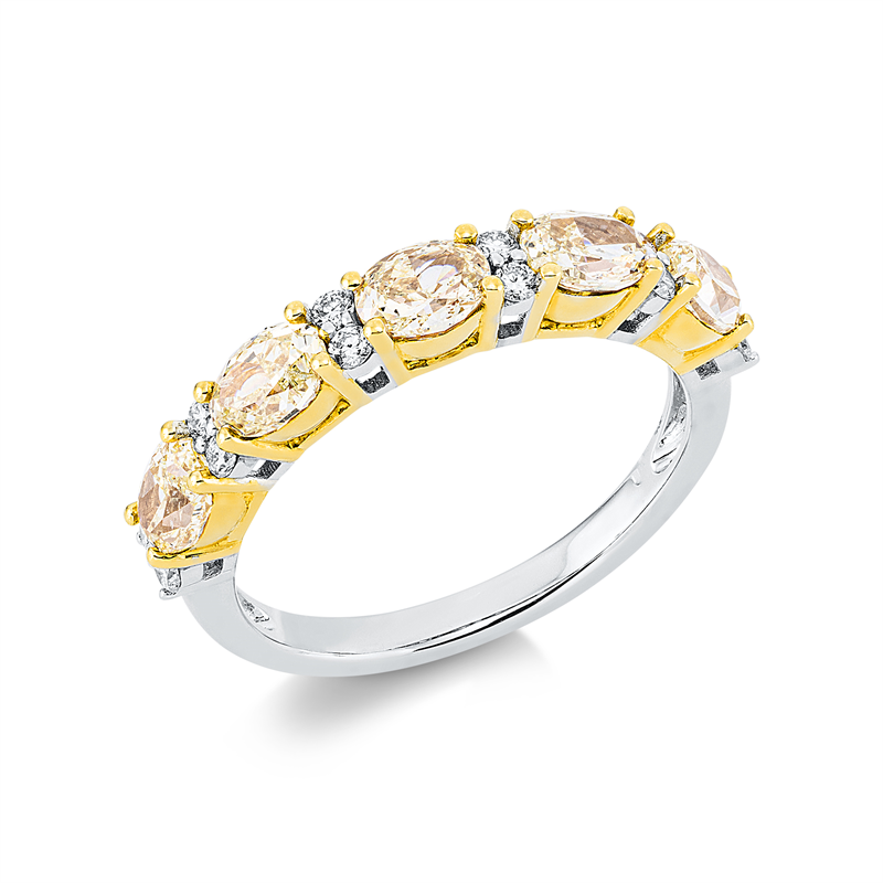 Image 90001350 - Ring 18 kt WG GG, 12 Brillanten 0,17 ct, TW-si, 5 Oval 1,50 ct, gelb, ...