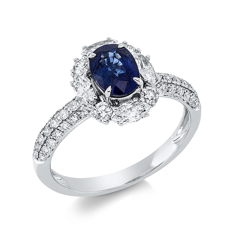 Image 90001352 - Ring 18 kt WG, 4 Brillanten 0,16 ct, TW-si, 4 Navette 0,37 ct, TW-si, 42 Brillanten 0,30 ...