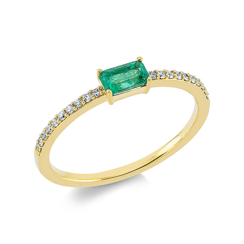 Image 90001386 - Ring 18 kt GG, 20 Brillanten 0,10 ct, TW-pi, 1 Smaragd 0,28 ct grün, ...