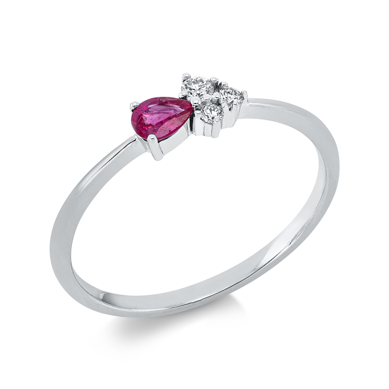 Image 90001390 - Ring 18 kt WG, 3 Brillanten 0,08 ct, W-si, 1 Rubin 0,15 ct rot, ...