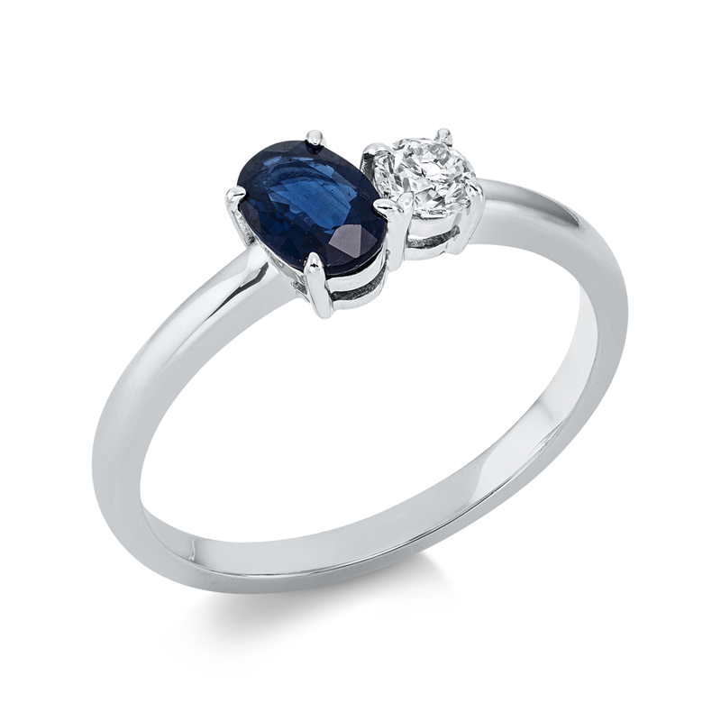 Image 90001392 - Ring 18 kt WG, 1 Brill. 0,19 ct, W-si, 1 Saphir 0,56 ct blau, ...