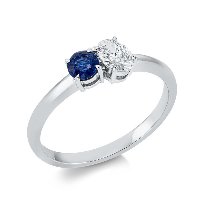 Image 90001393 - Ring 18 kt WG, 1 Oval 0,32 ct, TW-si, 1 Saphir 0,29 ct blau, ...