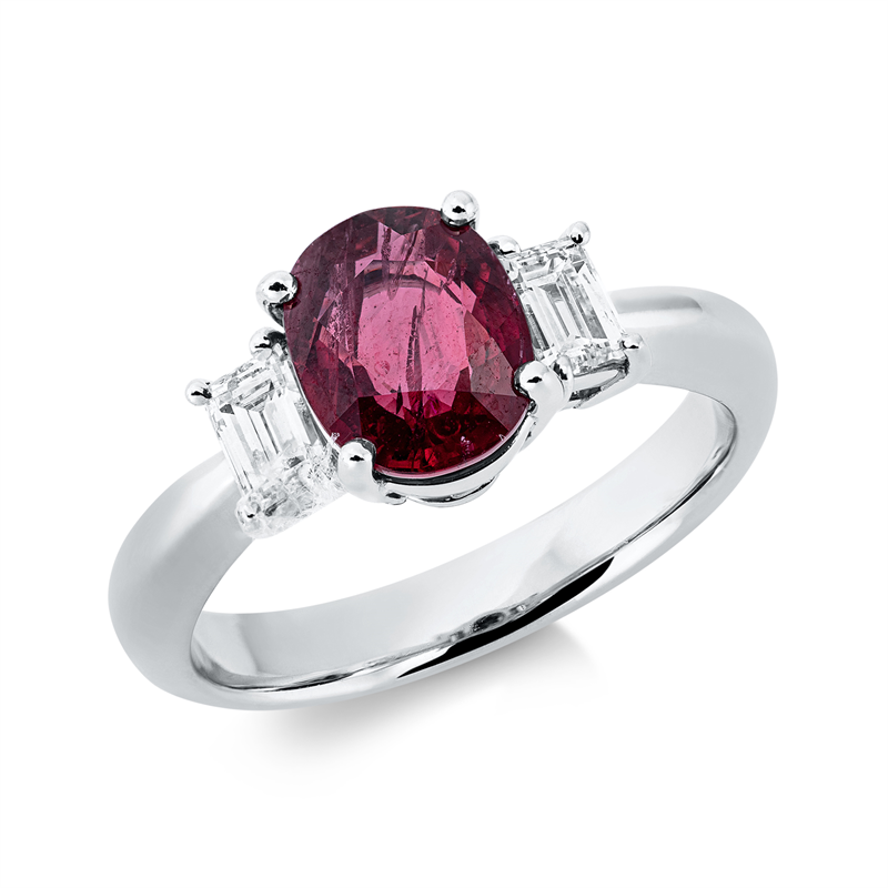 Image 90001394 - Ring 900 Pt Platin, 2 Sm.schliff 0,45 ct, TW-si, 1 Rubin 2,03 ct rot, ...