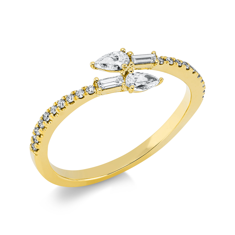Image 90001397 - Ring 18 kt GG, 2 Baguette 0,07 ct, TW-si, 2 Tropfen 0,20 ct, TW-si, 20 Brillanten 0,09 ...
