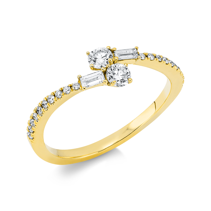 Image 90001398 - Ring 18 kt GG, 2 Baguette 0,08 ct, TW-si, 22 Brillanten 0,32 ct, TW-si, ...