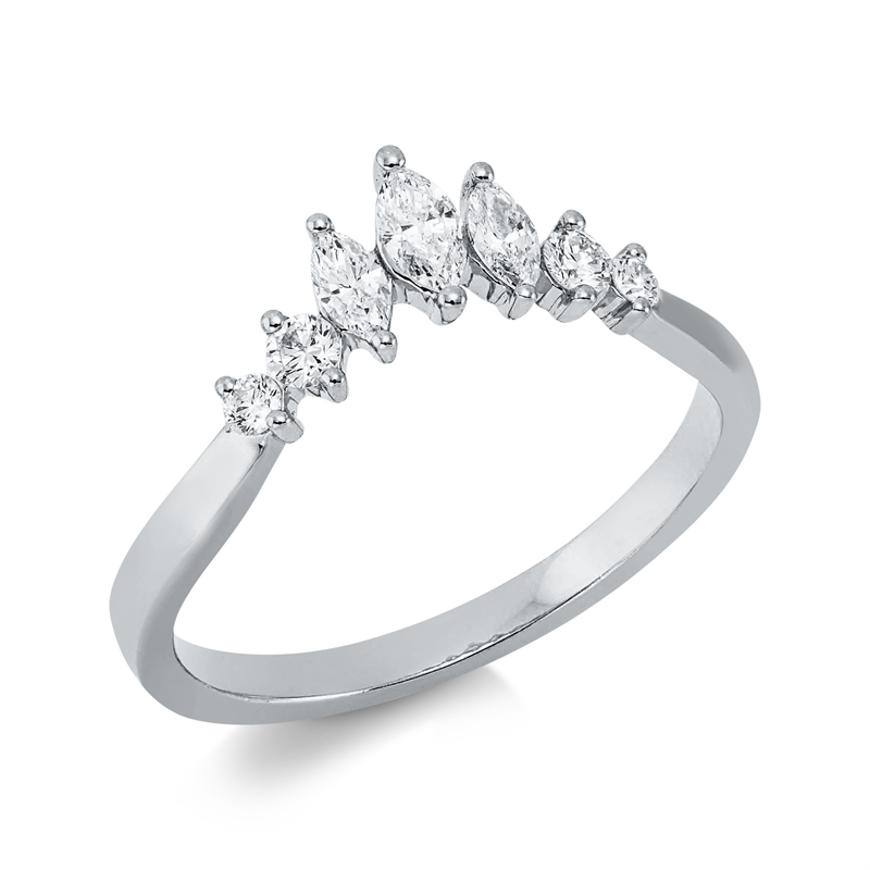 Image 90001400 - Ring 18 kt WG, 3 Navette 0,19 ct, TW-si, 4 Brillanten 0,14 ct, TW-si, ...