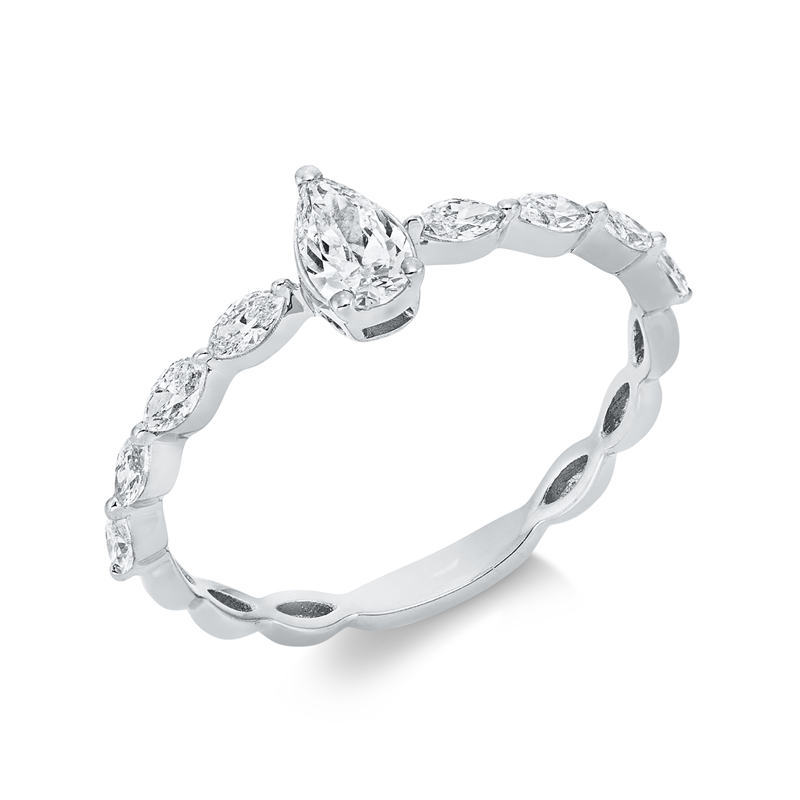 Image 90001411 - Ring 18 kt WG, 1 Tropfen 0,26 ct, TW-si, 8 Navette 0,30 ct, TW-si, ...