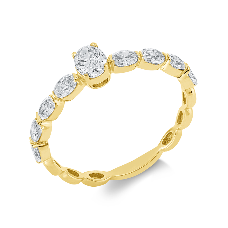 Image 90001412 - Ring 18 kt GG, 1 Oval 0,25 ct, TW-si, 8 Oval 0,54 ct, TW-si, H:3,2 mm, B:4,3 mm, ...