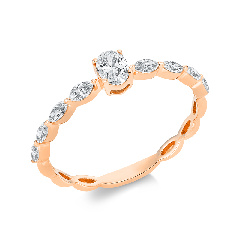 Image 90001413 - Ring 18 kt RG, 1 Oval 0,19 ct, TW-si, 8 Navette 0,29 ct, TW-si, H:3,3 mm, B:4,3 mm, ...