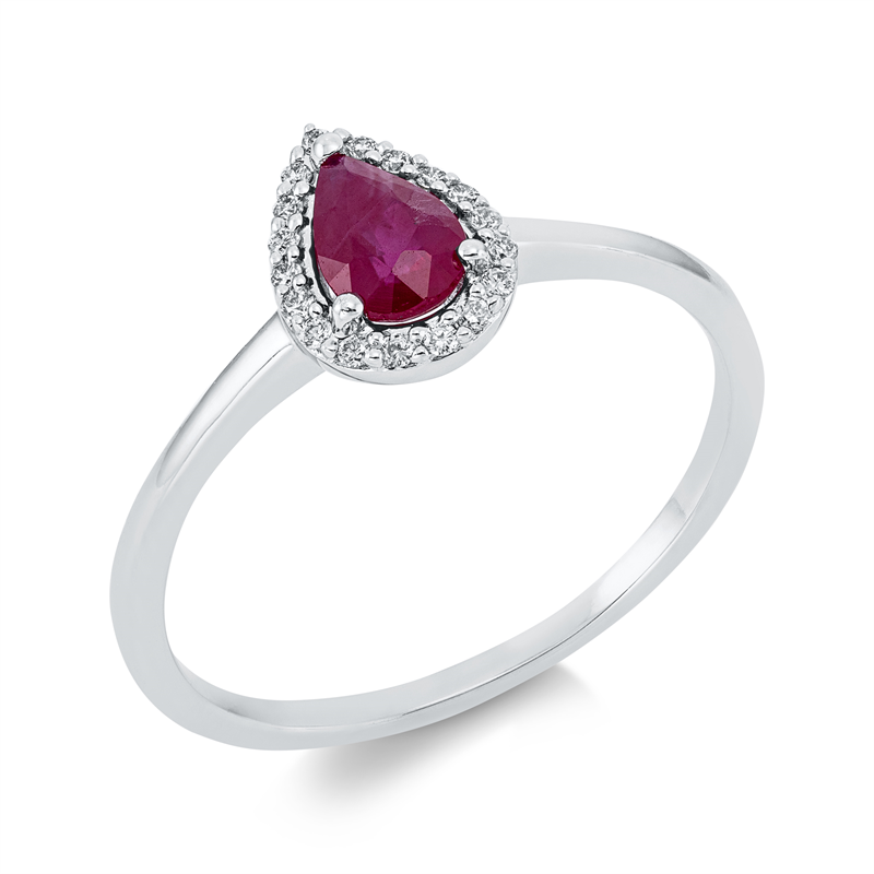 Image 90001415 - Ring 18 kt WG, 18 Brillanten 0,06 ct, TW-si, 1 Rubin 0,45 ct rot, H:6,4 mm, B:8,7 mm, ...