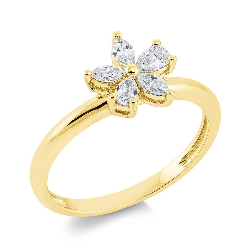 Image 90001416 - Ring 18 kt GG, 3 Navette 0,18 ct, TW-vsi, 2 Tropfen 0,16 ct, TW-vsi, ...